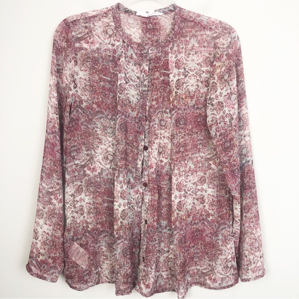 BCBGENERATION | Collarless Sheer Button Down Blou… - image 1